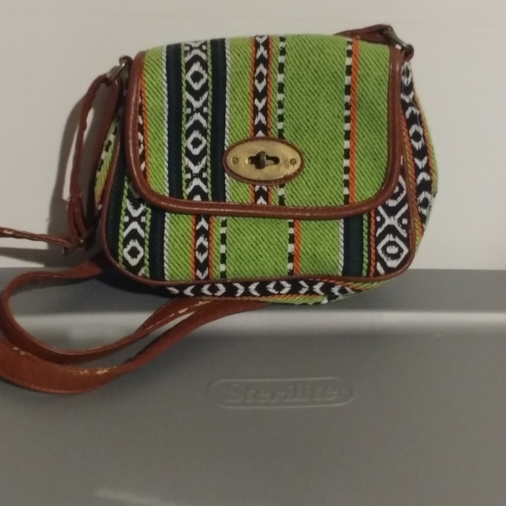Tribal print green small crossbody bag